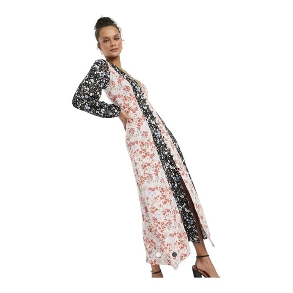 ASOS CURVE Color Block Floral Long Sleeve Midi Dress US 18 NEW - Picture 6 of 12